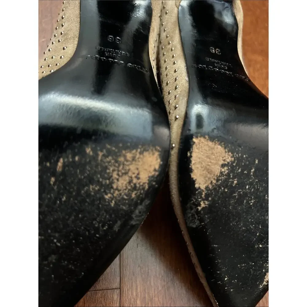 The Kooples Taupe Suede Studded Pointed-Toe Stiletto Heels, Size 5.5/6 (36)